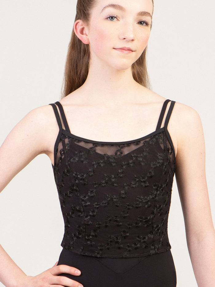 Daisy Chain Embroidered Mesh Camisole Top