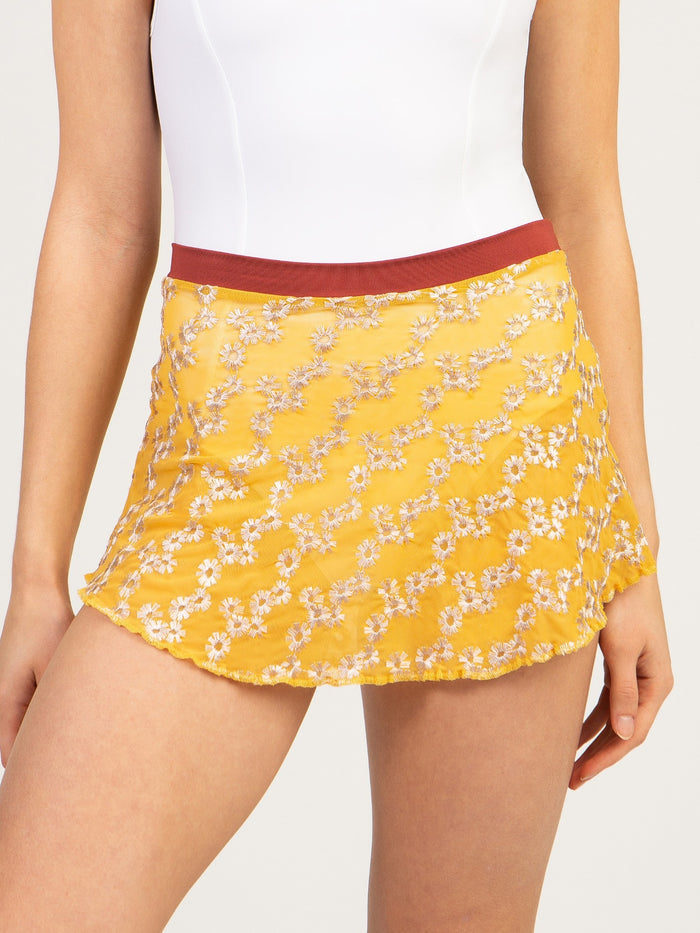 Daisy Chain High Low Embroidered Mesh Skirt