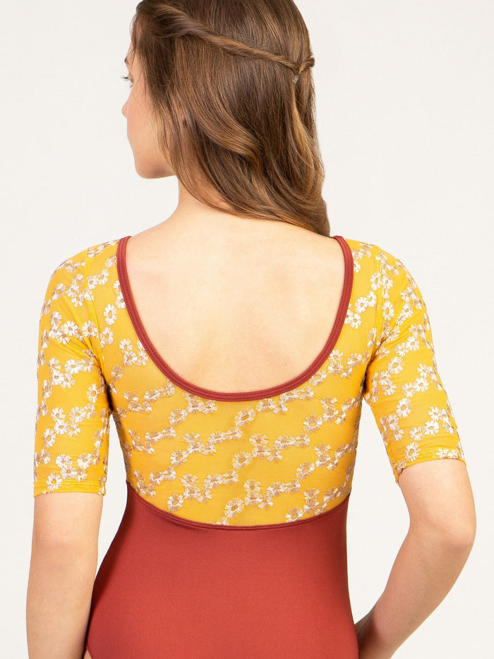 Daisy Chain Pinch Front Half Sleeve Leotard