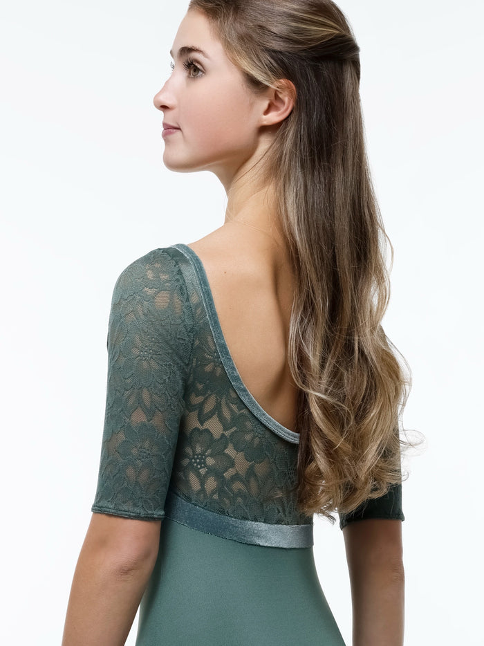 Enchanted Forest Bateau Neck Half Sleeve Leotard