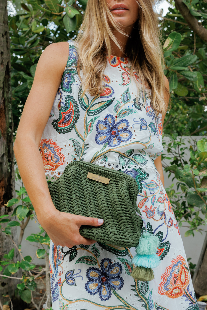 Forest Green Raffia Clutch