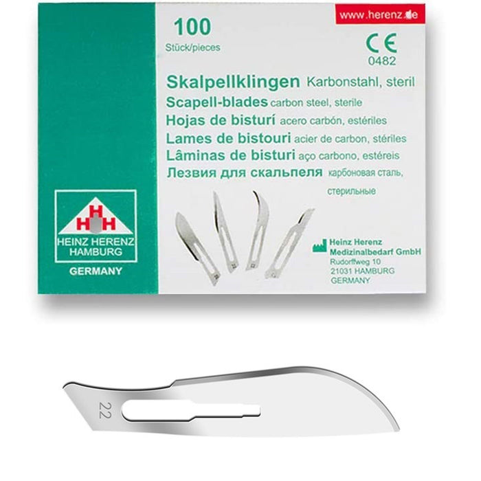 Lame bisturi monouso sterili Heinz Herenz Carbon Steel n° 22 (conf. 100 pz.)