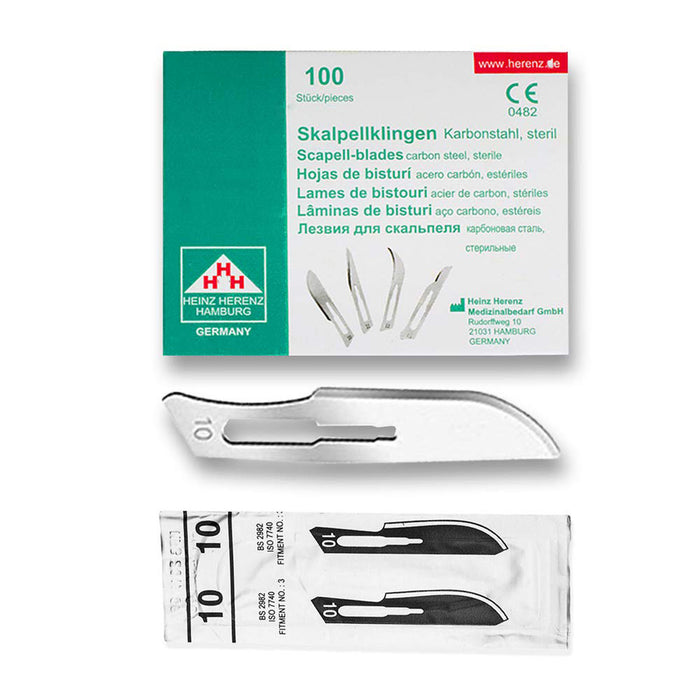 Lame bisturi monouso sterili Heinz Herenz Carbon Steel n.10 (conf. 100 pz.)