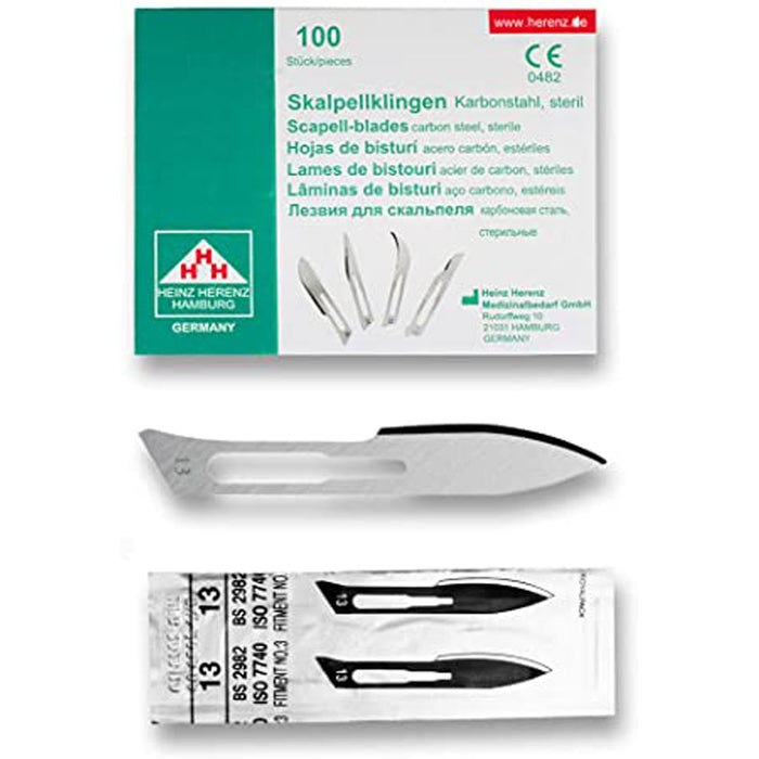 Lame bisturi monouso sterili Heinz Herenz Carbon Steel n.13 (conf. 100 pz.)