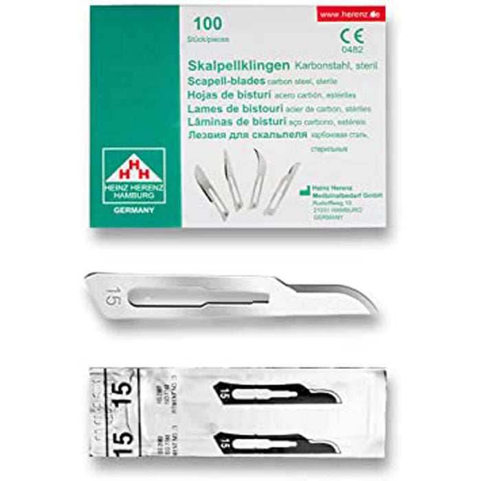 Lame bisturi monouso sterili Heinz Herenz Carbon Steel n.15 (conf. 100 pz.)