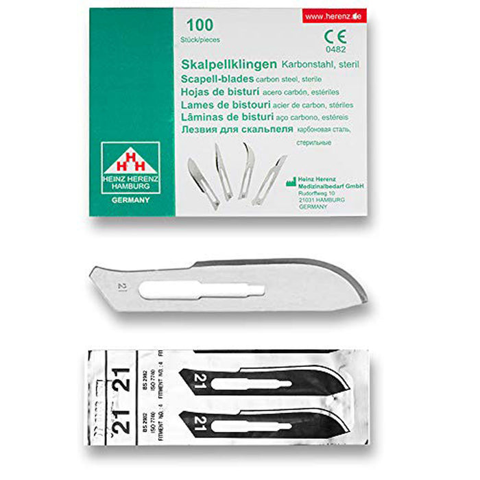 Lame bisturi monouso sterili Heinz Herenz Carbon Steel n.21 (conf. 100 pz.)