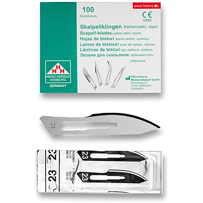 Lame bisturi monouso sterili Heinz Herenz Carbon Steel n.23 (conf. 100 pz.)