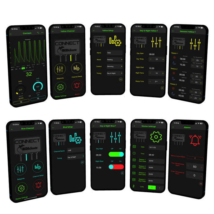 Microclimate Connect app monitoring and control screens