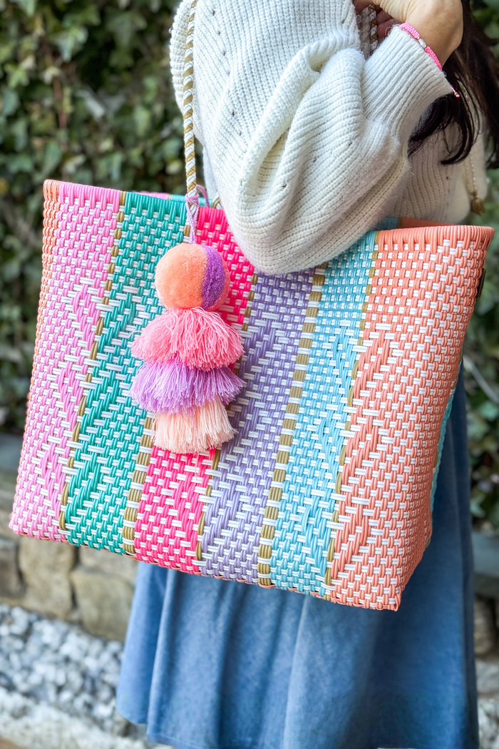 Neon Multi Heart Reflection Citron Tote