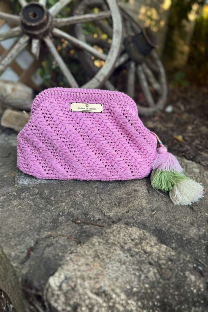 Pink Raffia Clutch
