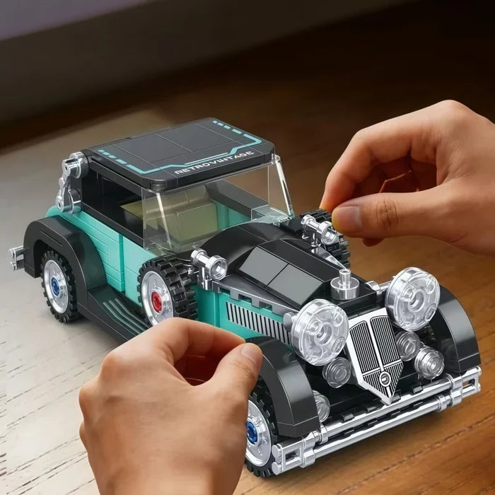 Retro Classic Car Compatible Building Block with Display Base-4 Different Retro Car Models
