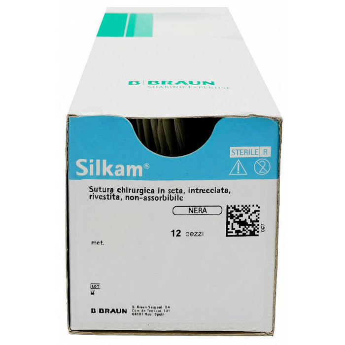 Silkam suture non assorbibili in seta, ago 3/8 12mm, USP 5/0 - filo nero 45cm (conf. 12 pz.)