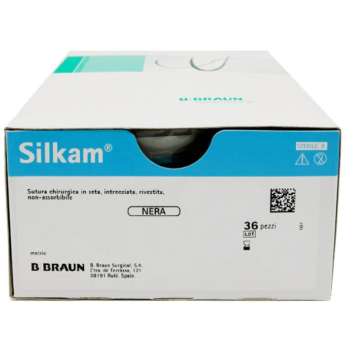 Silkam suture non assorbibili in seta, ago 3/8 16mm, USP 6/0 - filo nero 45cm (conf. 36 pz.)