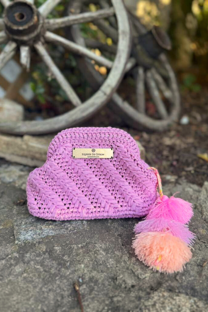 Small - Pink Raffia Clutch