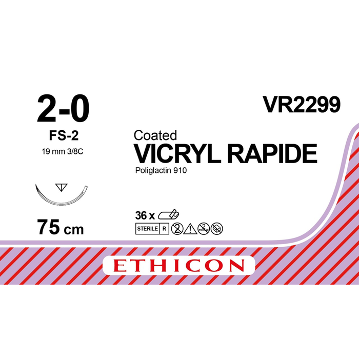 Sutura Ethicon VICRYL RAPIDE VR2299 - 2-0, Ago 38 FS-2 mm 19 - Incolore (conf. 36 pz.)
