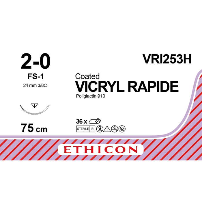 Sutura Ethicon VICRYL RAPIDE VRI253H - 2-0, Ago 3/8 FS-1 mm 24 - Incolore (conf. 36 pz.)