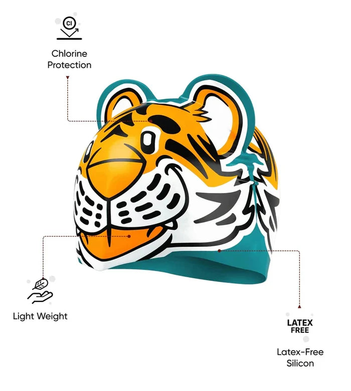 Unisex Kids Tiger Print Swim Cap For Tots